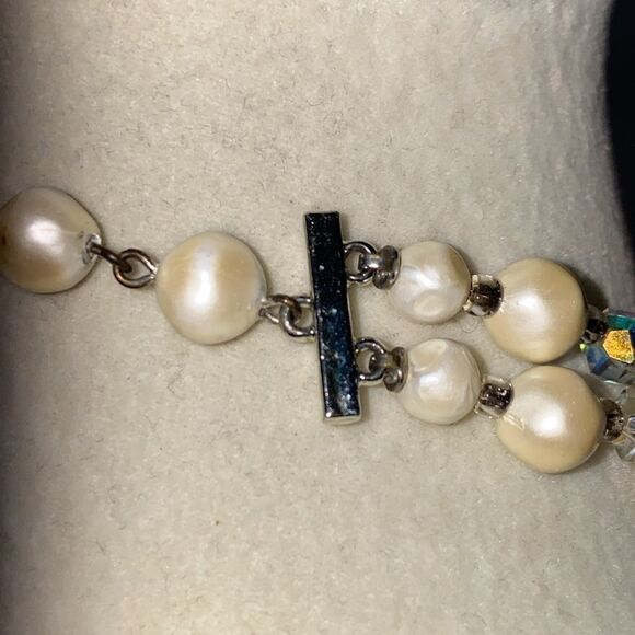 Vintage Signed Laguna Aurora Borealis Glass & Faux Pearl Bead 2 Strand Necklace - Picture 10 of 11